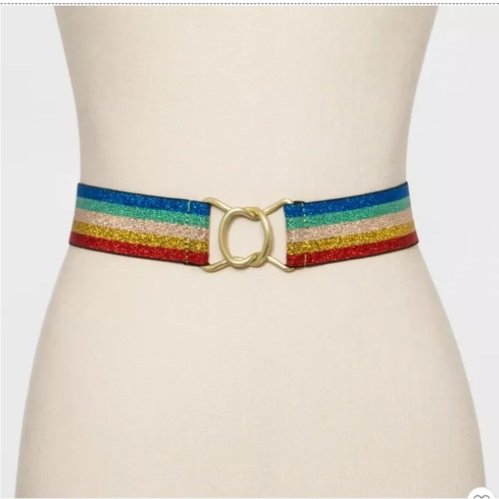 Wild Fable Rainbow Metallic Belt S Stretch Gold Glitter Pride
